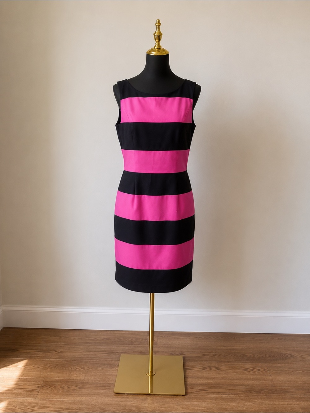 Banana Republic Sleeveless Pink and Black Striped Sheath Dress